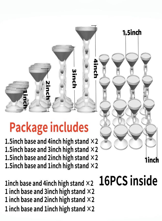 XJPONGC 16PCS Combat Risers for Flying Miniatures, DND Tabletop TRPG Terrain Flight Stands, Raised Platforms,1inch and 1.5inch incoulded 4 Different Heights with Stands and Bases,Crystal White - Image 3